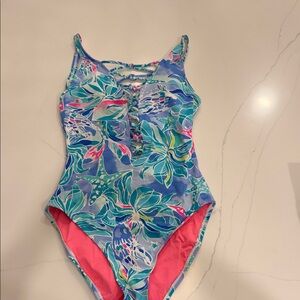 Lilly Pulitzer Blue and Pink Floral One Piece Swimsuit